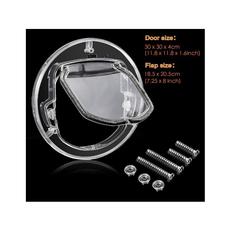 Round Clear Cat Flap with Door Liner Pet Door with 4 Ways Lock, Size: 400 x 400 x 40mm-7