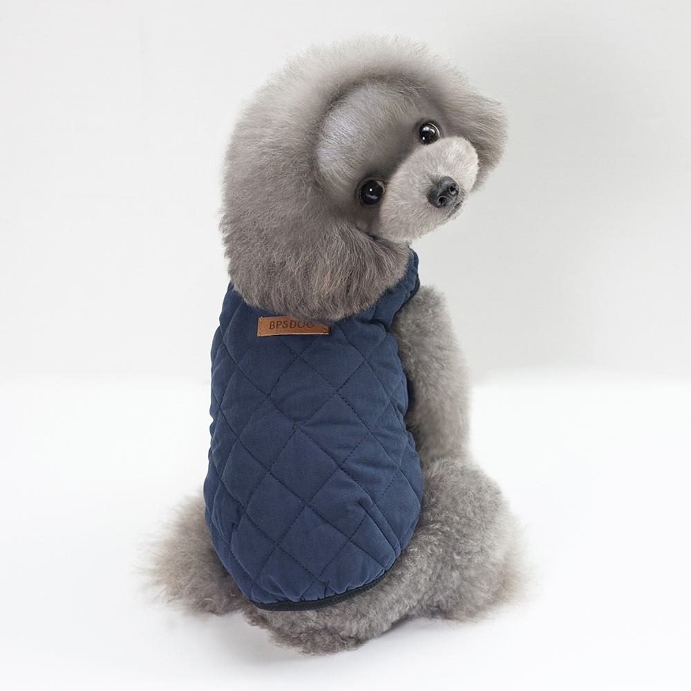 Grid Pattern Soft Peach-skin Velvet Dog Jacket Pet Dog Vest Coat - Dark Blue / Size: S-1