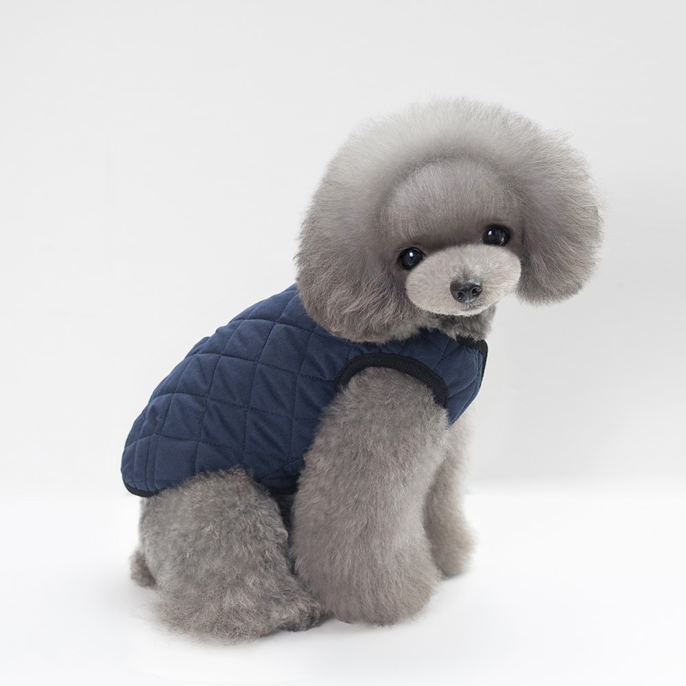 Grid Pattern Soft Peach-skin Velvet Dog Jacket Pet Dog Vest Coat - Dark Blue / Size: S-3
