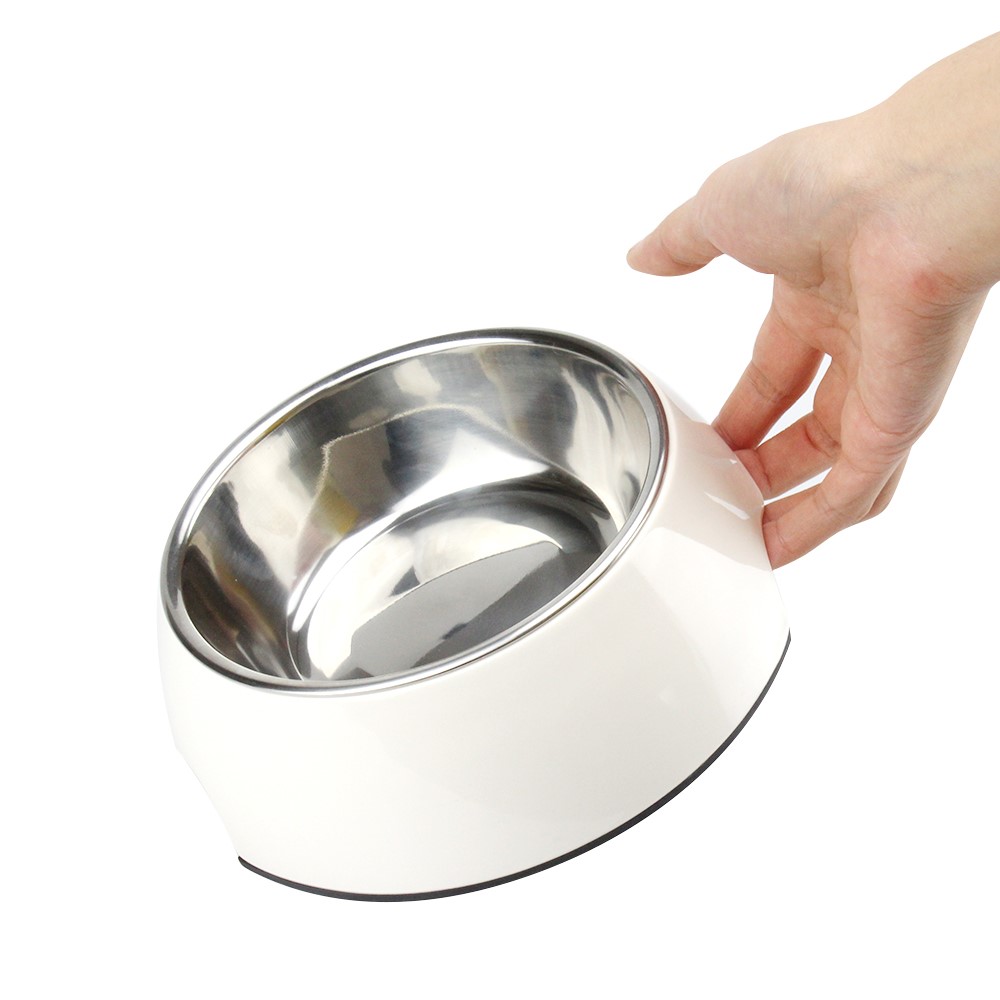 2 in 1 Melamine Pet Dog Bowl with Stainless Steel Bowl Insert - Size: M / White-3