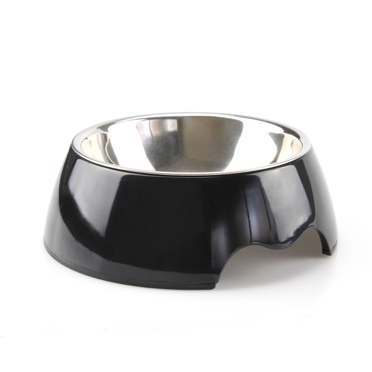 Removable Melamine and Stainless Steel Round Bowl Anti-skid Pet Bowl for Puppy and Kitty, Size L - Black-2