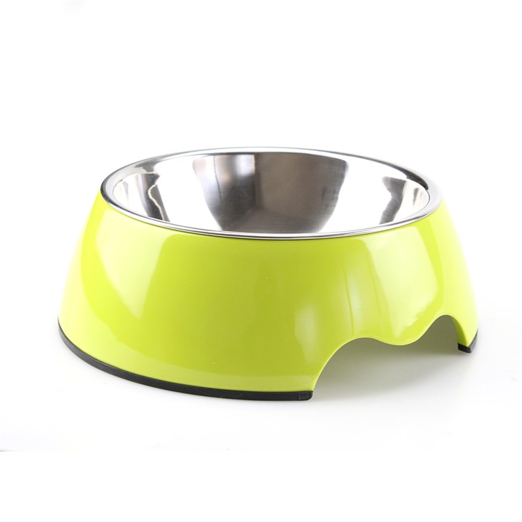 Removable Melamine and Stainless Steel Pet Food Bowl Anti-skid Round Bowl for Puppy and Kitty, Size L - Green-2