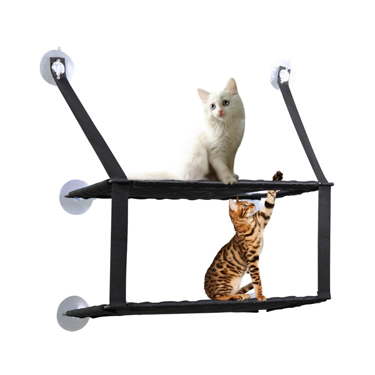 Double Layers Cat Hammock Cozy Pet Hanging Window Perch - Black-3
