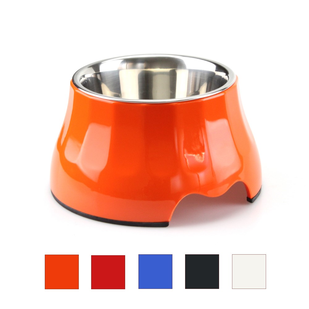 2 in 1 Melamine Pet Dog High Bowl with Stainless Steel Bowl Insert - Size: S / Black-3