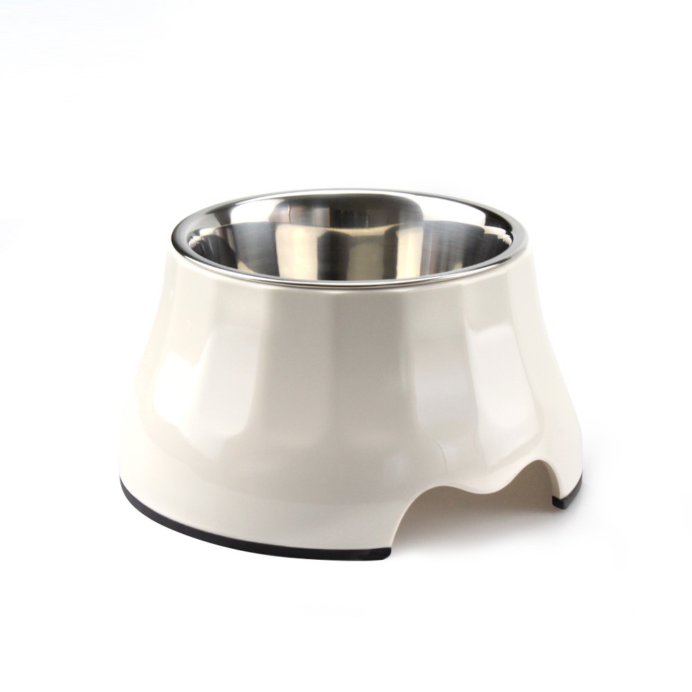 Detachable Melamine Pet Dog High Bowl with Stainless Steel Bowl Insert - Size: S / White-1