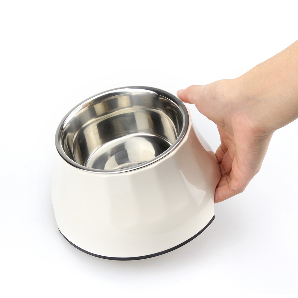 Detachable Melamine Pet Dog High Bowl with Stainless Steel Bowl Insert - Size: S / White-3