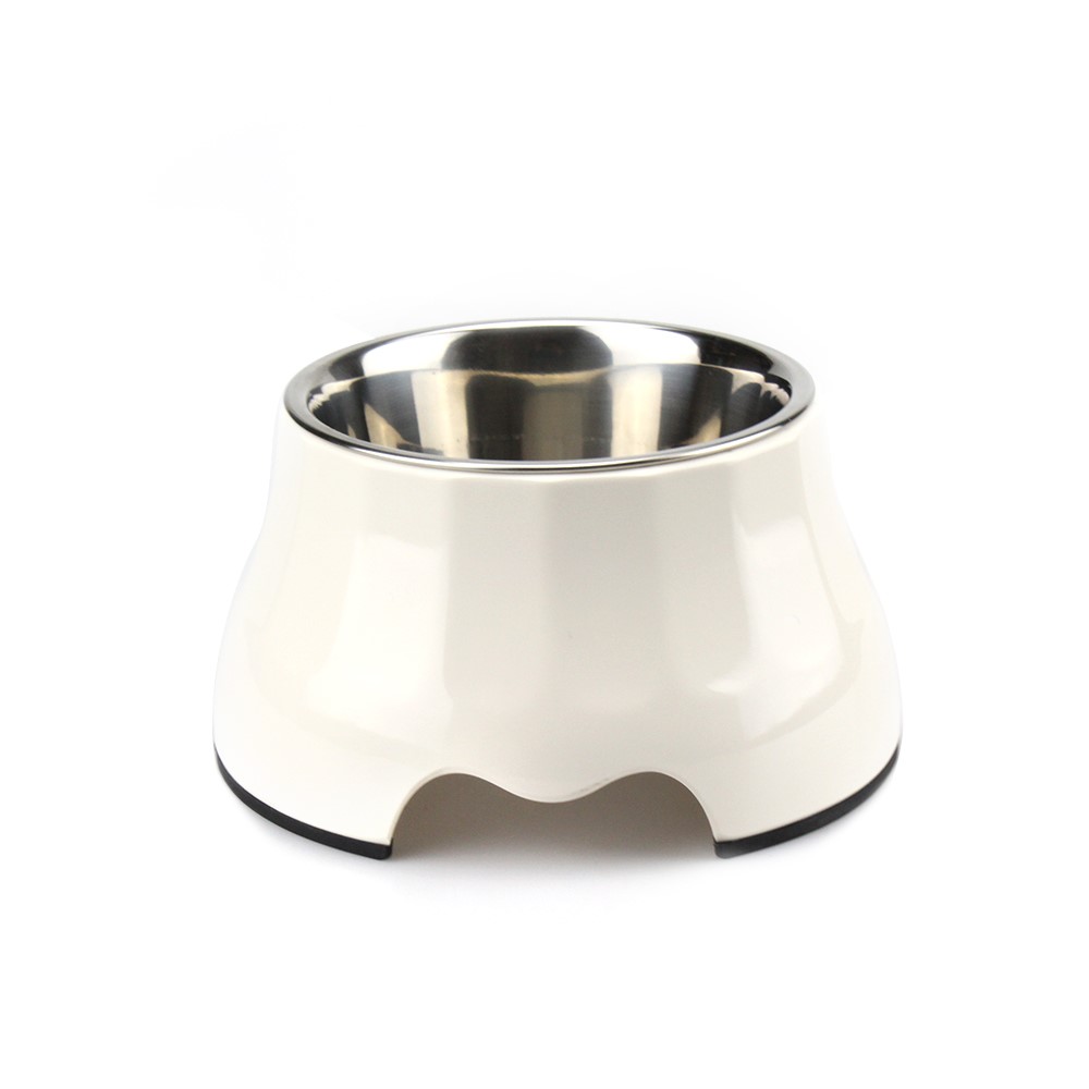 Detachable Melamine Pet Dog High Bowl with Stainless Steel Bowl Insert - Size: S / White-4