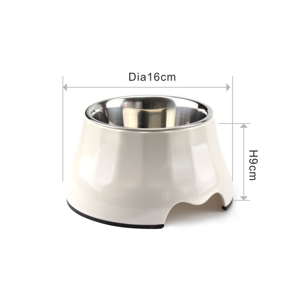 Detachable Melamine Pet Dog High Bowl with Stainless Steel Bowl Insert - Size: S / White-5
