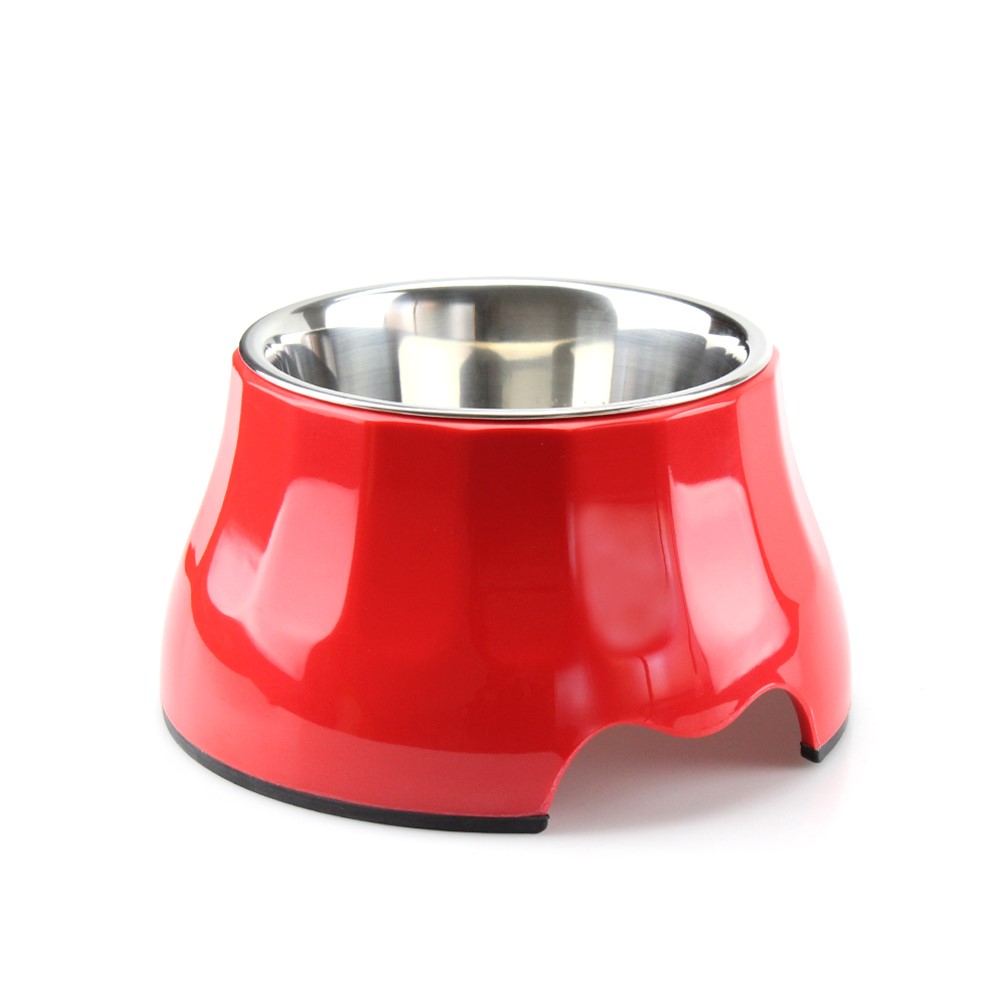 2 in 1 Melamine Pet Cat Dog High Bowl with Stainless Steel Bowl Insert - Size: S / Red-1