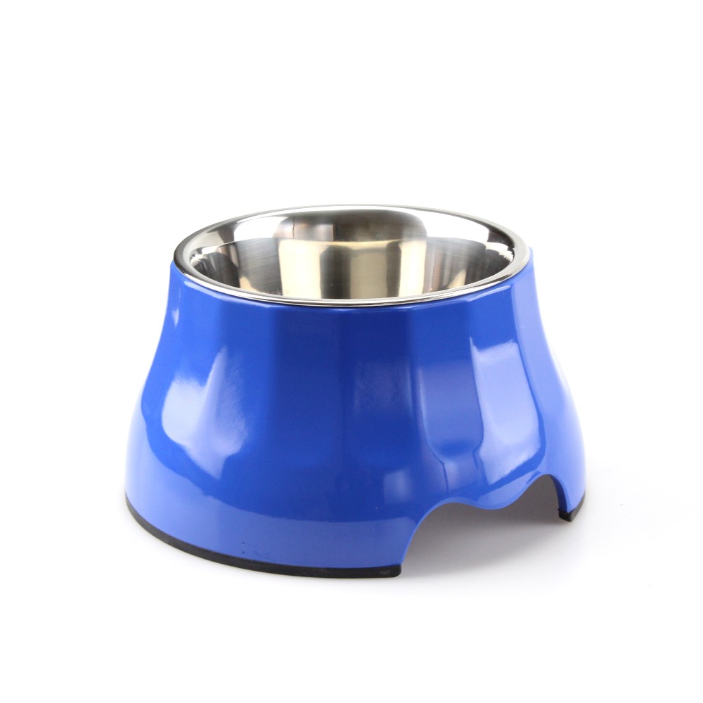 Detachable Melamine Pet Cat Dog High Bowl with Stainless Steel Bowl Insert - Size: S / Blue-1