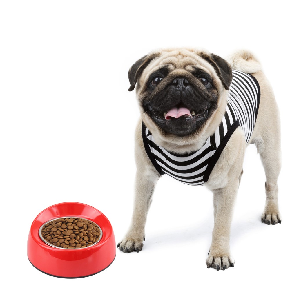 2 in 1 Melamine Pet Dog Slant Opening Bowl with Stainless Steel Bowl Insert - Size: S / Black-2