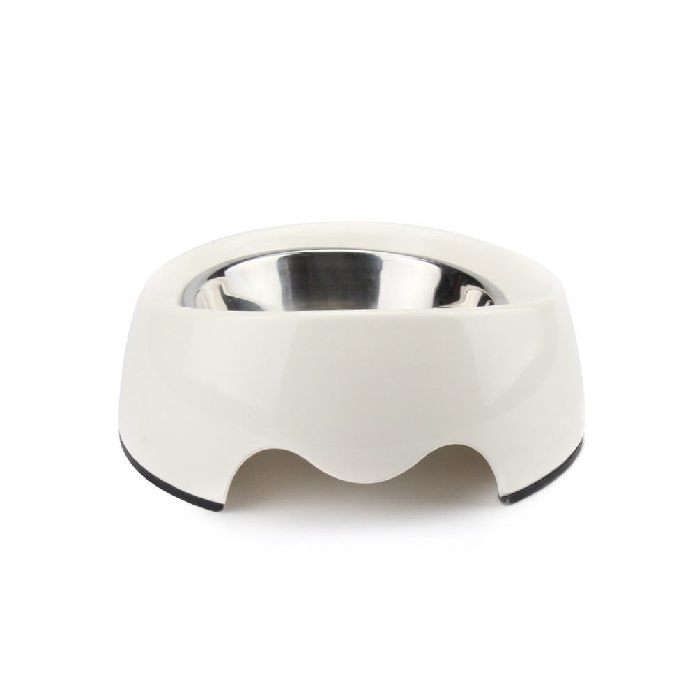 Detachable Melamine Pet Dog Slant Opening Bowl with Stainless Steel Bowl Insert - Size: S / White-2