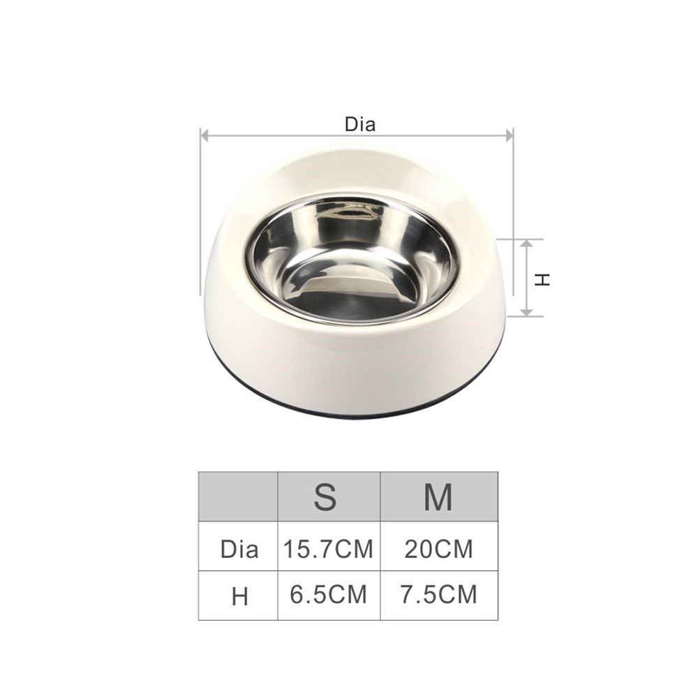 Detachable Melamine Pet Dog Slant Opening Bowl with Stainless Steel Bowl Insert - Size: S / White-5