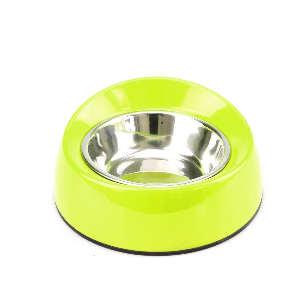 Detachable Melamine Pet Cat Dog Slant Opening Bowl with Stainless Steel Bowl Insert - Size: S / Yellow-1