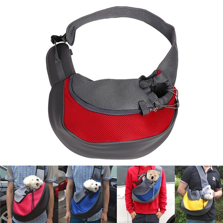 Dog Cat Pet Sling Carrier Bag Mesh Travel Bag, Unfolded Size: 38 x 10 x 20cm - Red-1