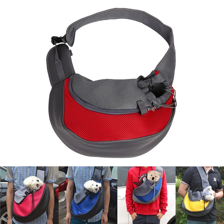 Dog Cat Pet Sling Carrier Bag Mesh Travel Bag, Unfolded Size: 45 x 13 x 28cm - Red-1