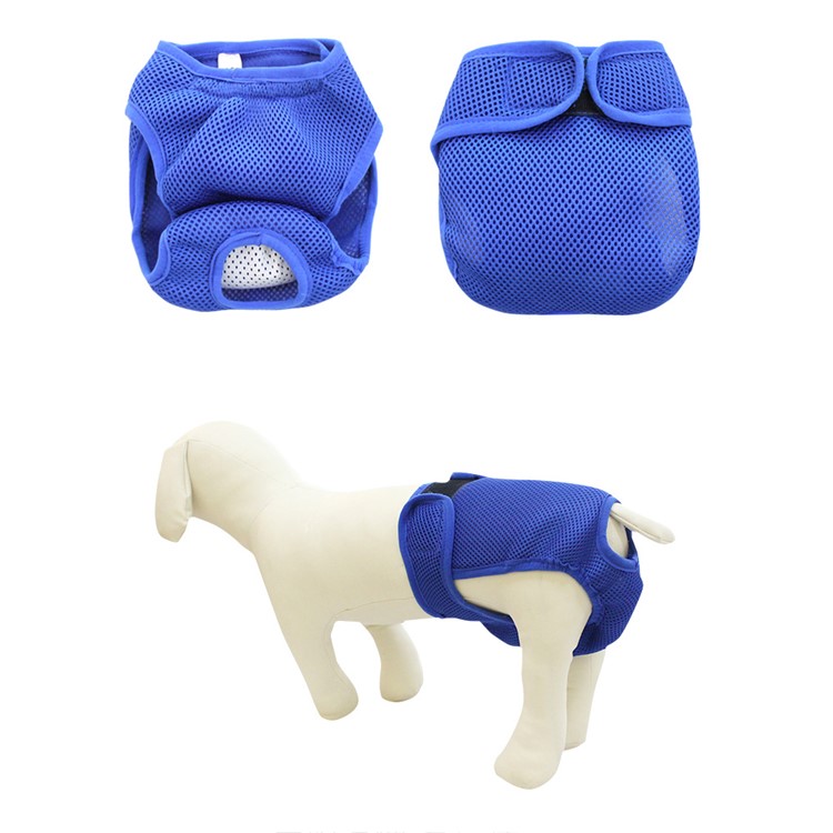 Velcro Closure Pet Dog Diaper Ventilated Sanitary Physical Pants - Blue / Size: XL-3