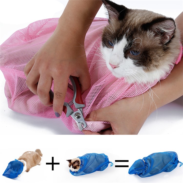 Multifunctional Cat Washing Bag Shower Mesh Bags Pet Nail Trimming Cat Grooming Bag - Pink-1