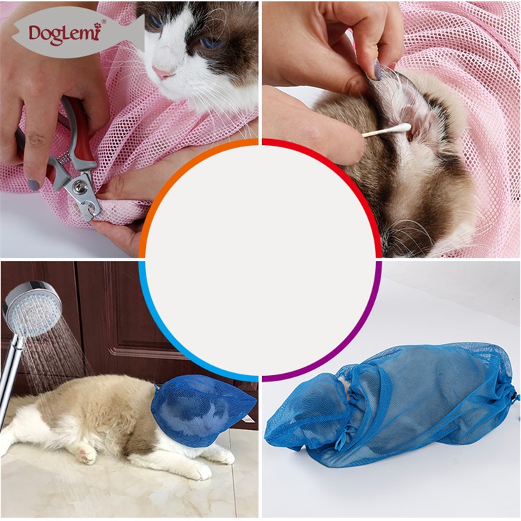 Multifunctional Cat Washing Bag Shower Mesh Bags Pet Nail Trimming Cat Grooming Bag - Pink-6