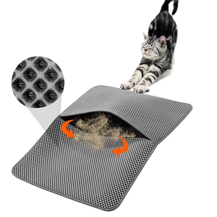 Foldable PVA Dual-Layer Cat Litter Trapper Mat with PU Leather Bottom - Grey / Size L-1