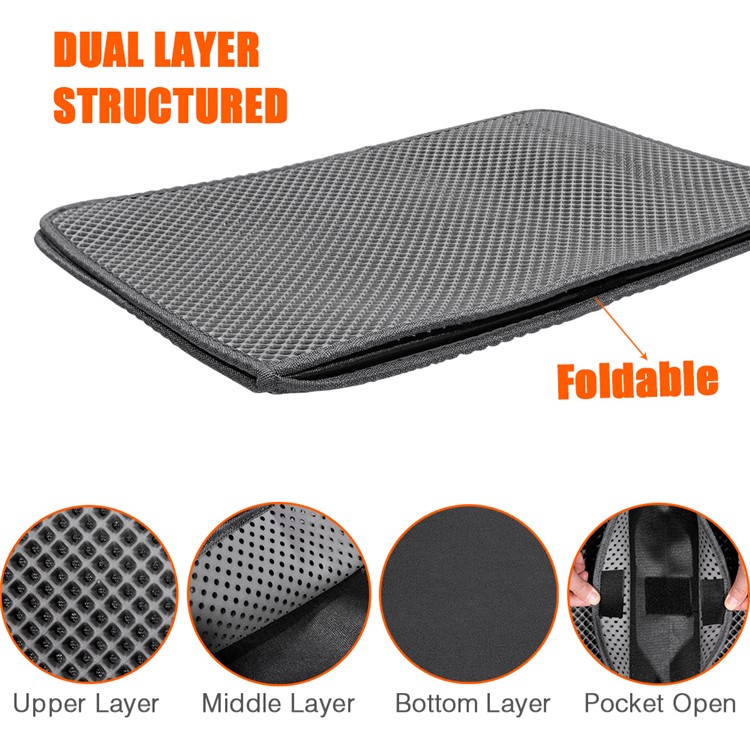 Foldable PVA Dual-Layer Cat Litter Trapper Mat with PU Leather Bottom - Grey / Size L-2