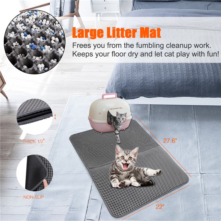 Foldable PVA Dual-Layer Cat Litter Trapper Mat with PU Leather Bottom - Grey / Size L-5