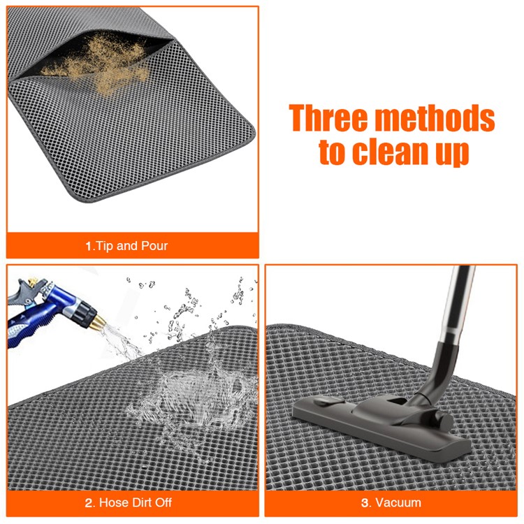 Foldable PVA Dual-Layer Cat Litter Trapper Mat with PU Leather Bottom - Grey / Size L-6