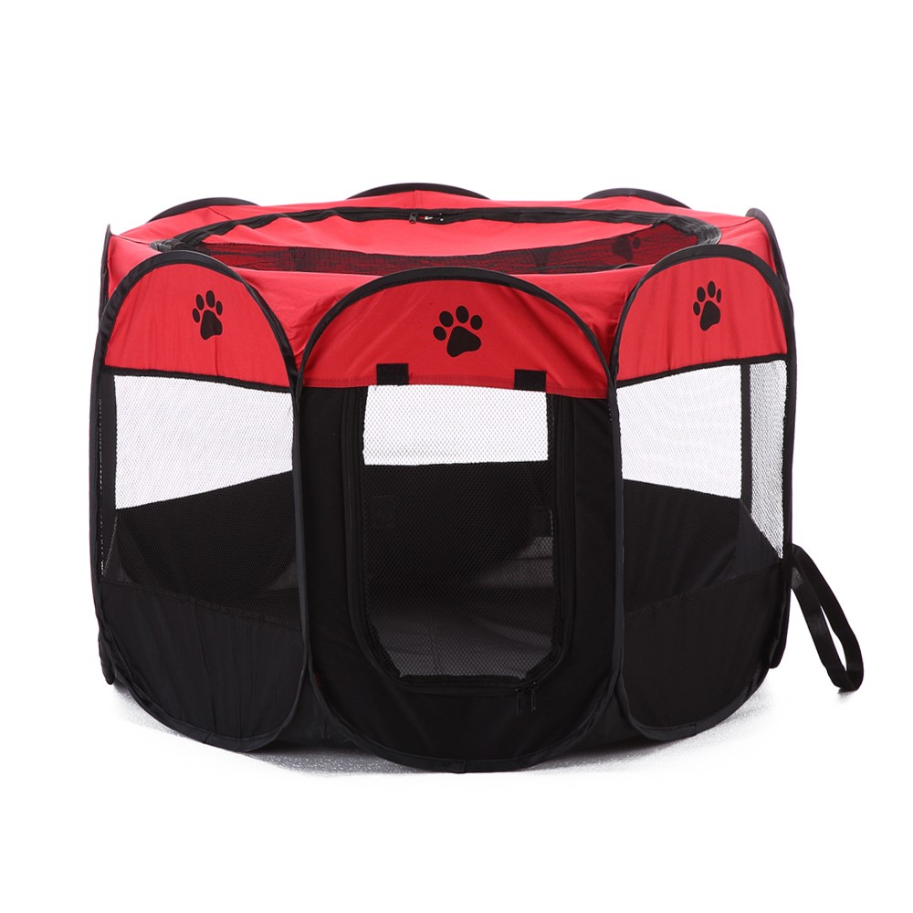 8-side Foldable Pet Tent Dog House Cage Dog Cat Tent Puppy Kennel - Red-2