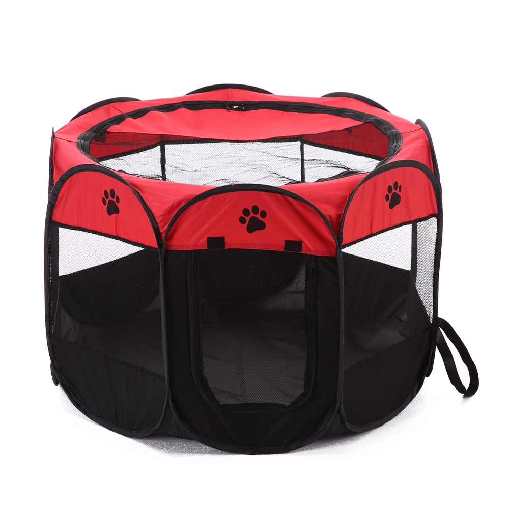 8-side Foldable Pet Tent Dog House Cage Dog Cat Tent Puppy Kennel - Red-3