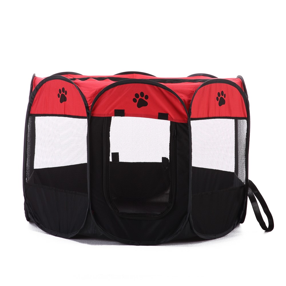 8-side Foldable Pet Tent Dog House Cage Dog Cat Tent Puppy Kennel - Red-4