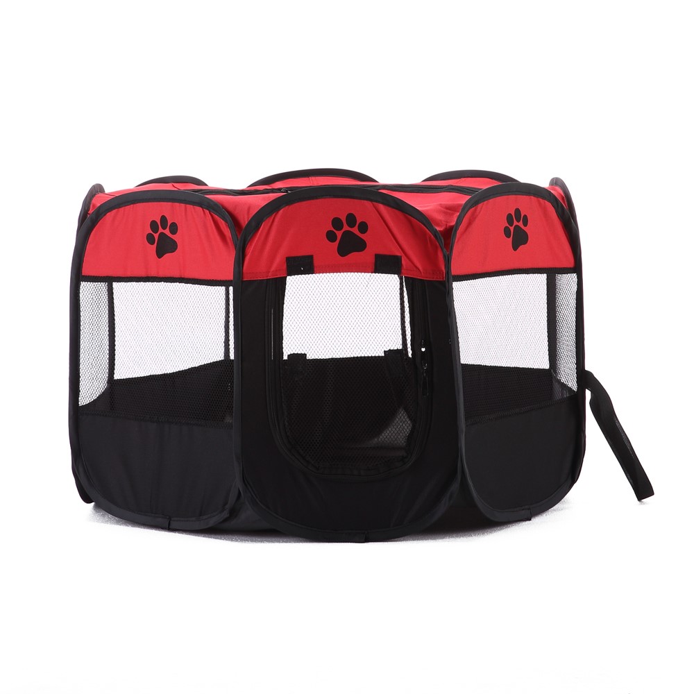 8-side Foldable Pet Tent Dog House Cage Dog Cat Tent Puppy Kennel - Red-6
