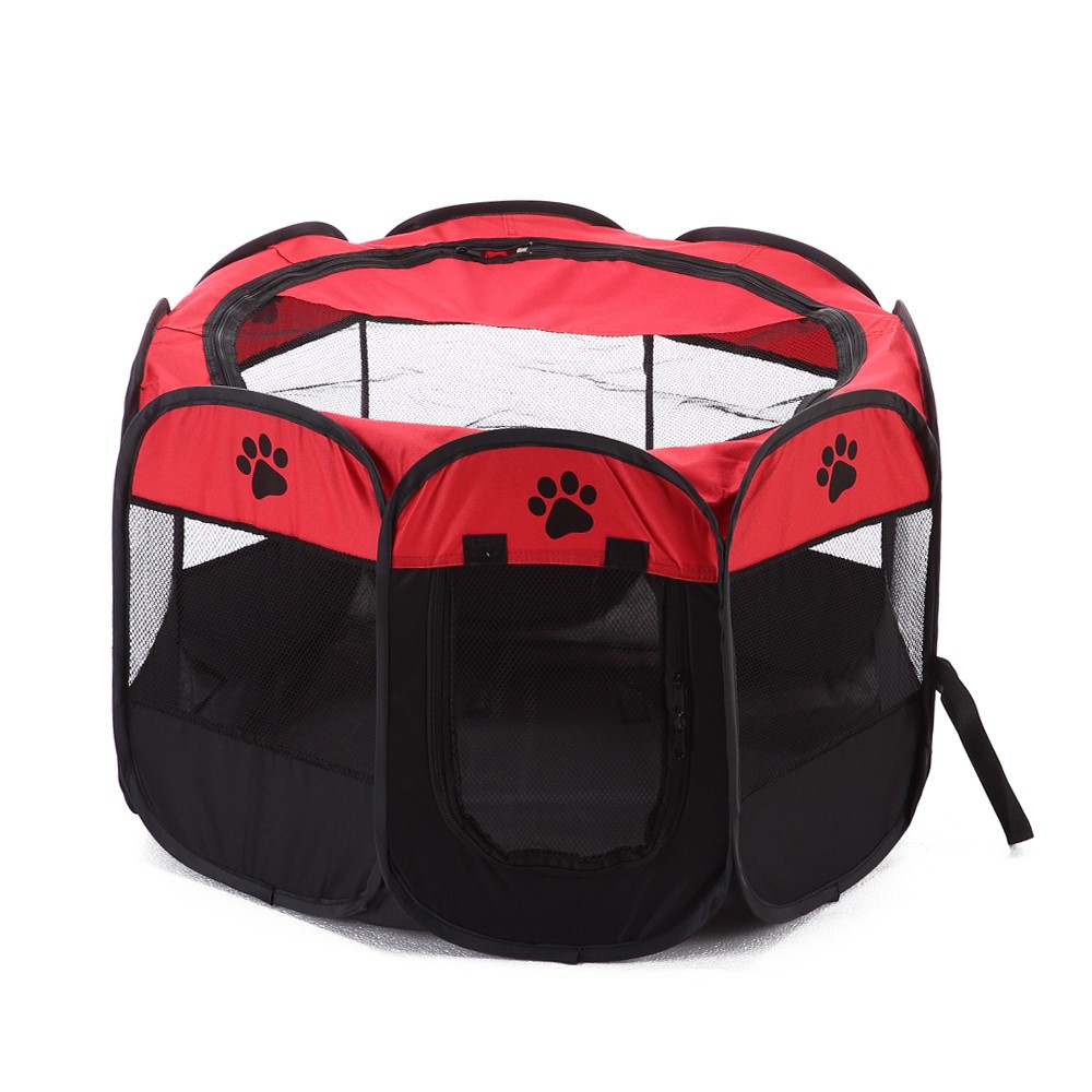 8-side Foldable Pet Tent Dog House Cage Dog Cat Tent Puppy Kennel - Red-7