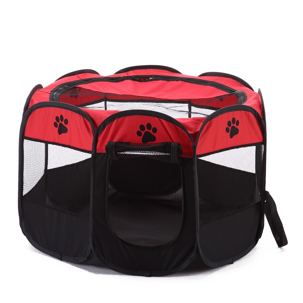 8-side Foldable Pet Tent Dog House Cage Dog Cat Tent Puppy Kennel - Red-8