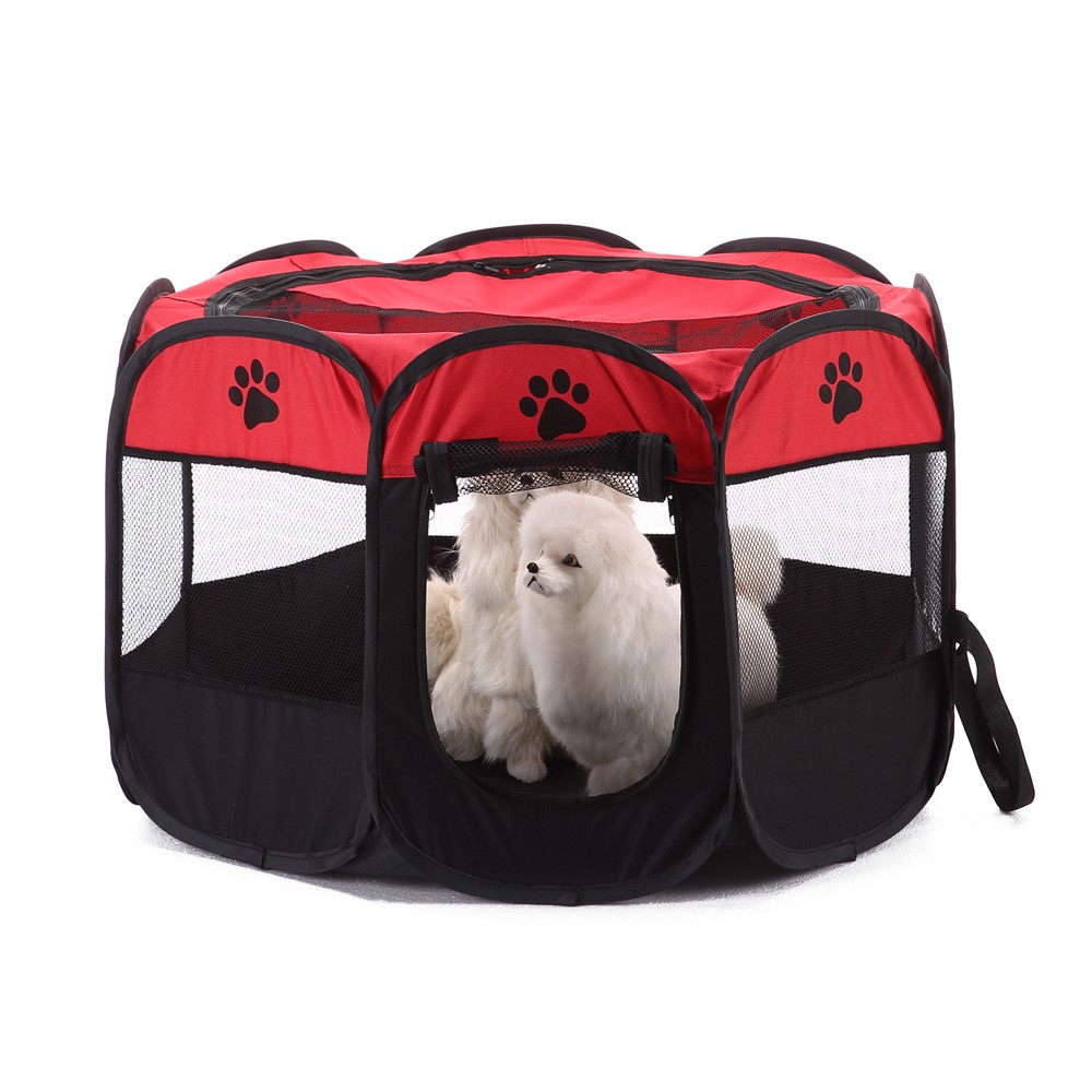 8-side Foldable Pet Tent Dog House Cage Dog Cat Tent Puppy Kennel - Red-9