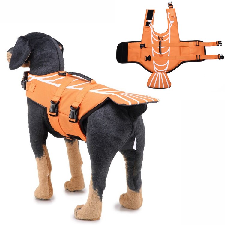 Pet Swimming Water Sports Protection Bathing Suit Life Vest Clothing Life Jacket for Dog Safety - Size: M / Orange-1