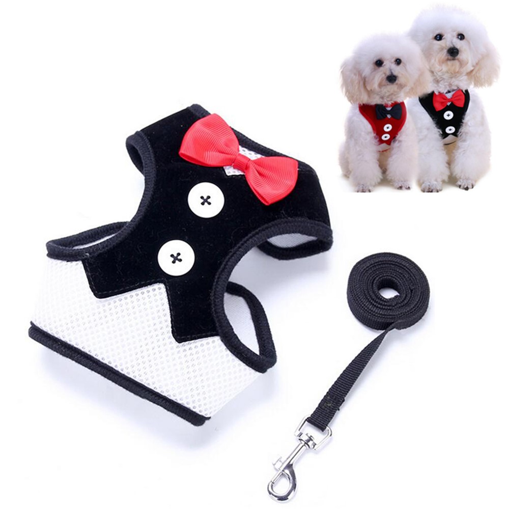 Suit Pattern Dog Harness Pet Breast Harness Safety Mesh Strap - Black / Size: L-1