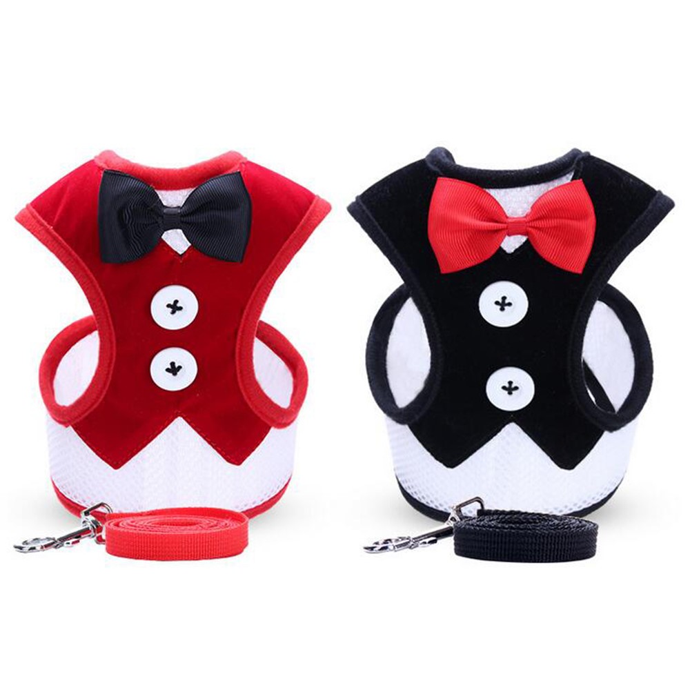 Suit Pattern Dog Harness Pet Breast Harness Safety Mesh Strap - Black / Size: L-4