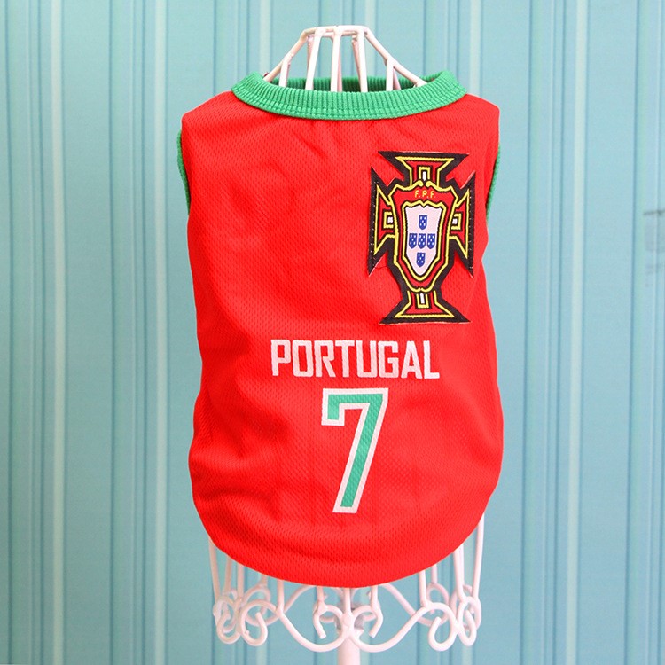 World Cup Soccer Jersey Cool Spring/Summer Breathable Vests Puppy Outdoor Sportswear Football Clothes - Size: 5XL / Red Number 7 Portugal-1