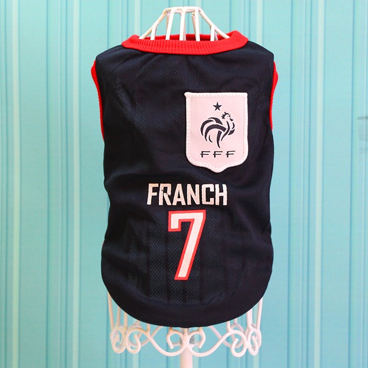 World Cup Soccer Jersey Spring/Summer Breathable Dogs Vests Puppy Outdoor Sportswear Football Clothes - Size: XXL / Dark Blue Number 7 Franch-1