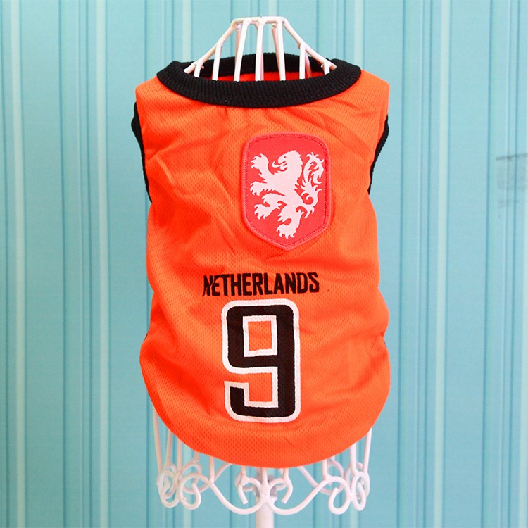 World Cup Soccer Jersey Cool Spring/Summer Vests Puppy Outdoor Sportswear Football Clothes - Size: XXL / Orange Number 9 Netherlands-1