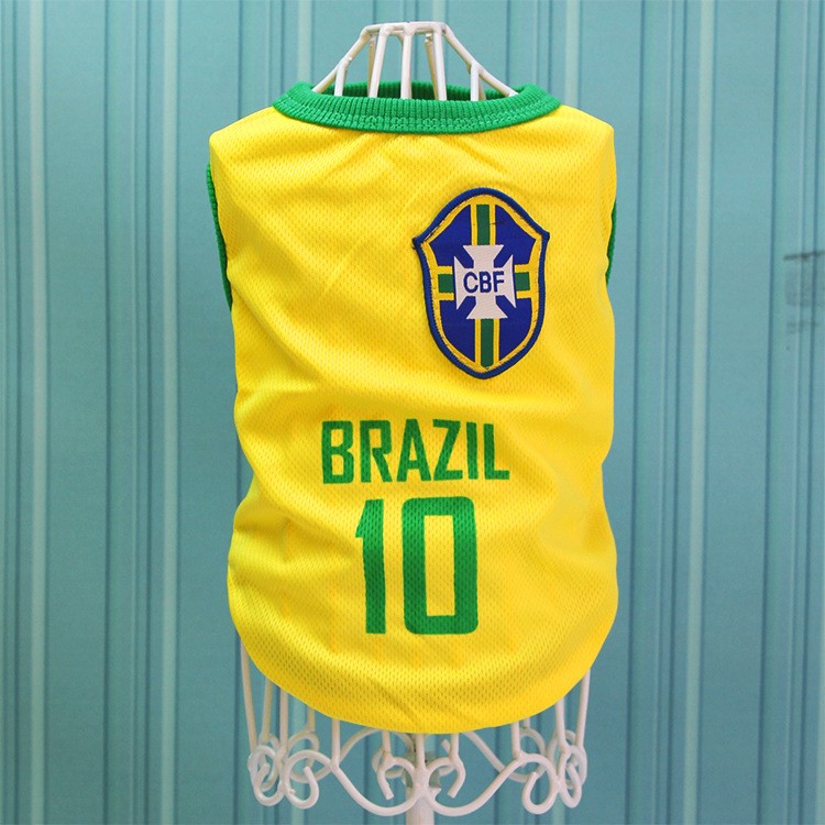 World Cup Soccer Jersey Cool Spring/Summer Dogs Vests Outdoor Sportswear Football Clothes - Size: XL / Yellow Number 10 Brazil-1
