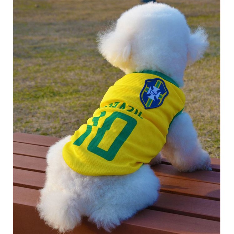 World Cup Soccer Jersey Cool Spring/Summer Dogs Vests Outdoor Sportswear Football Clothes - Size: XL / Yellow Number 10 Brazil-2