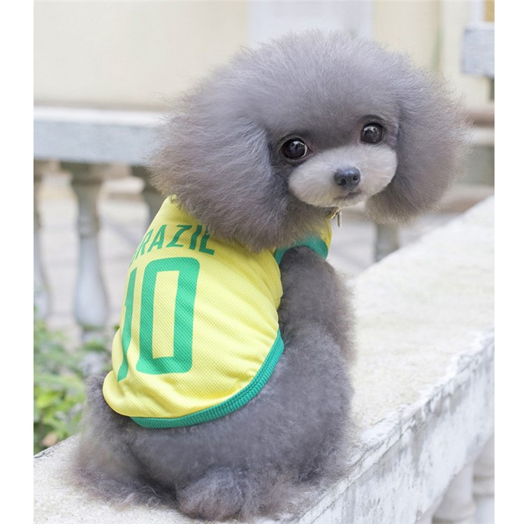 World Cup Soccer Jersey Cool Spring/Summer Dogs Vests Outdoor Sportswear Football Clothes - Size: XL / Yellow Number 10 Brazil-3