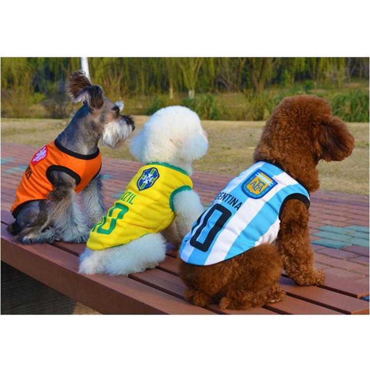 World Cup Soccer Jersey Cool Spring/Summer Dogs Vests Outdoor Sportswear Football Clothes - Size: XL / Yellow Number 10 Brazil-4