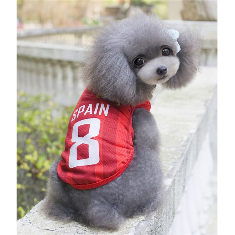 World Cup Soccer Jersey Spring/Summer Breathable Cool Dogs Vests Puppy Outdoor Sportswear Football Clothes - Size: XXL / Red Number 8 Spain-2
