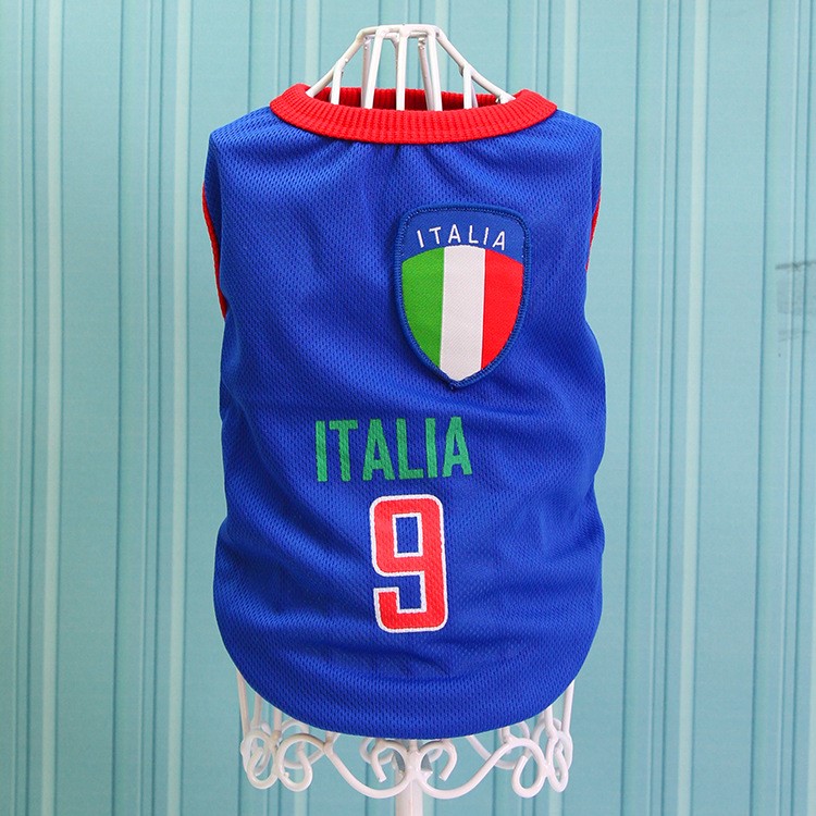 World Cup Soccer Jersey Breathable Spring/Summer Cool Dogs Vests Puppy Outdoor Sportswear Football Clothes - Size: XXL / Blue Number 9 Italia-1