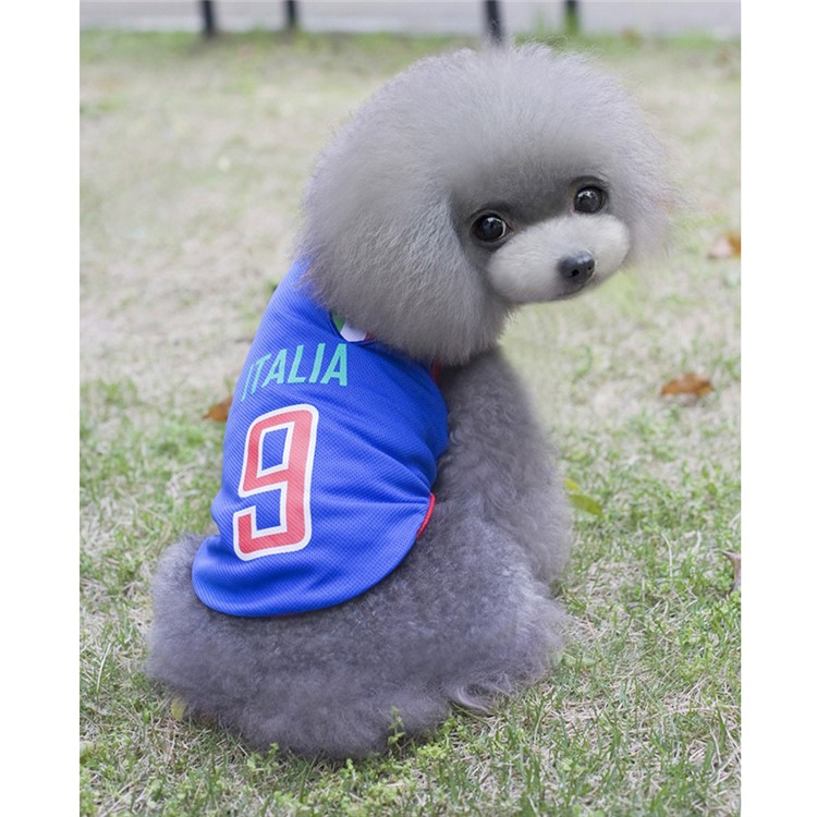 World Cup Soccer Jersey Breathable Spring/Summer Cool Dogs Vests Puppy Outdoor Sportswear Football Clothes - Size: XXL / Blue Number 9 Italia-2