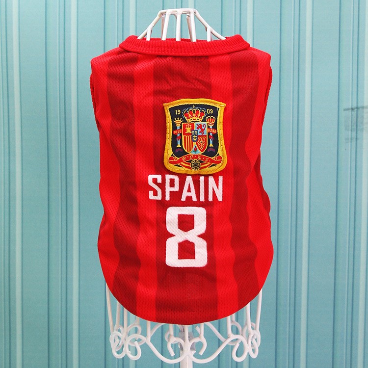 World Cup Soccer Jersey Breathable Spring/Summer Dogs Vests Puppy Outdoor Sportswear Football Clothes - Size: L / Red Number 8 Spain-1