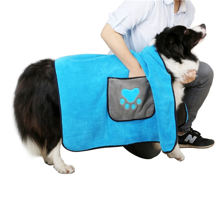 Pet Cat Bathrobe 800GSM Microfiber Quickly Absorbing Water Bath Towel - Blue-1