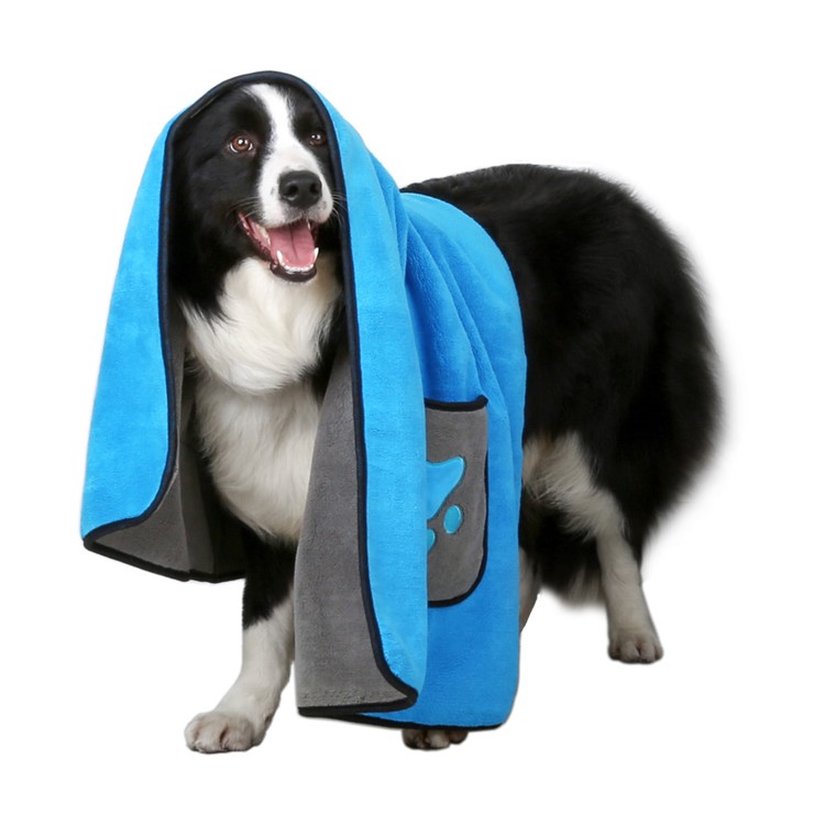 Pet Cat Bathrobe 800GSM Microfiber Quickly Absorbing Water Bath Towel - Blue-2